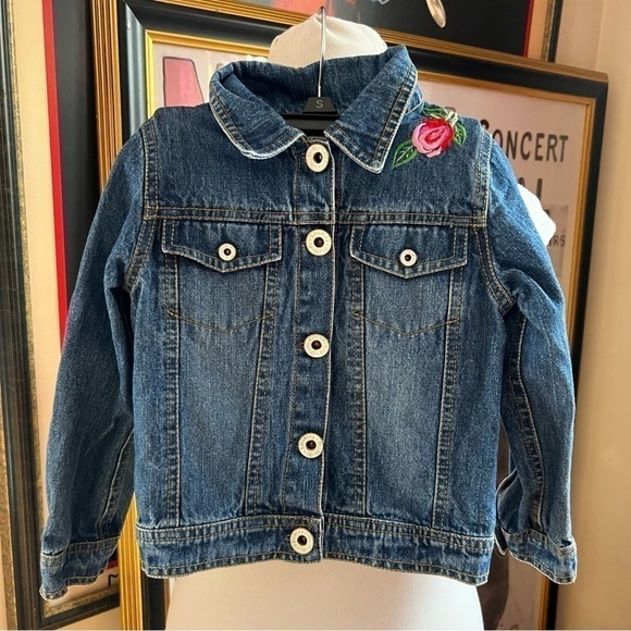Mim-Pi: Multicolored Back Floral Embroidered Button Up Jean Denim Jacket Size 4Y - Picture 3 of 10
